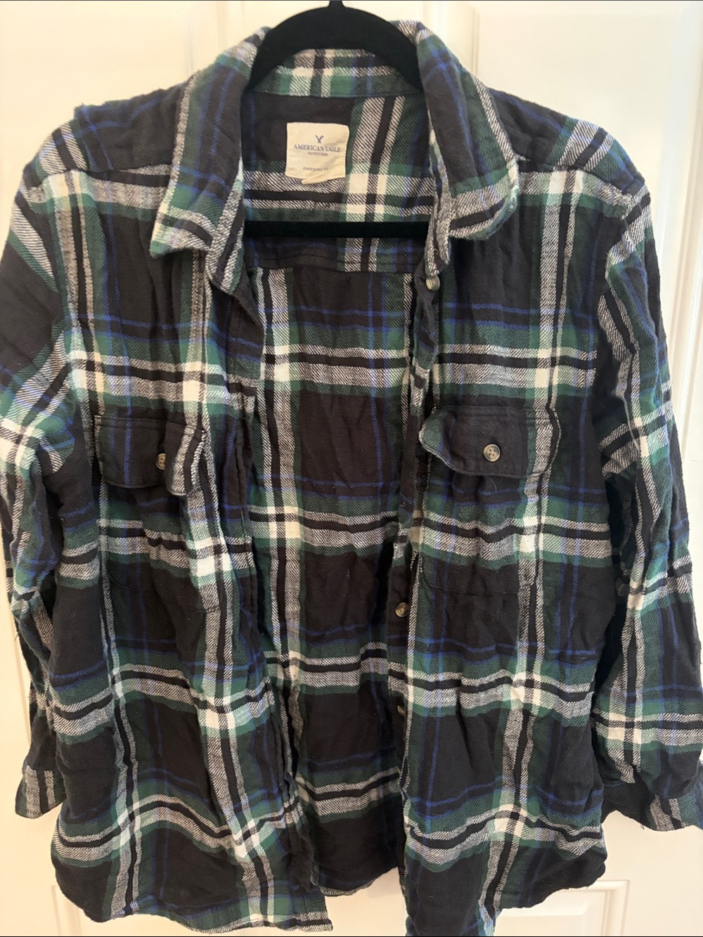 American Eagle Women’s Black Plaid Button-Up Shirt